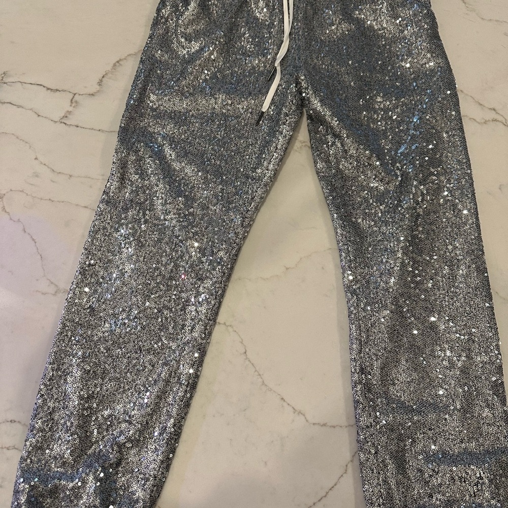 Silver Sequin Jogger Pants